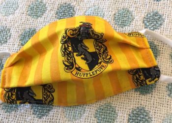 Kid's Handcrafted Reusable Washable Fabric Face Mask Covering Raising Money For Mind Harry Potter Hufflepuff House Yellow & Grey