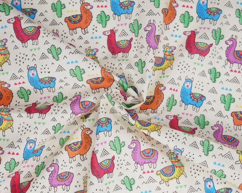 Cactus Llama Polycotton Fabric 44 inch By The Metre FREE DELIVERY