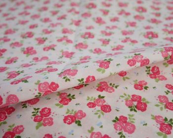 Sally Polycotton Small Triple Rose Pink Fabric 44 inch By The Metre FREE DELIVERY