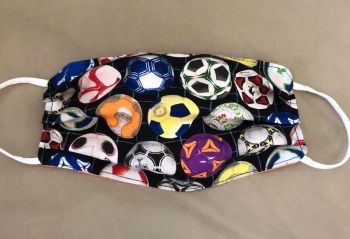 Adult's Handcrafted Reusable Washable Fabric Face Mask Covering Raising Money For Mind Multicolour Footballs & Orange