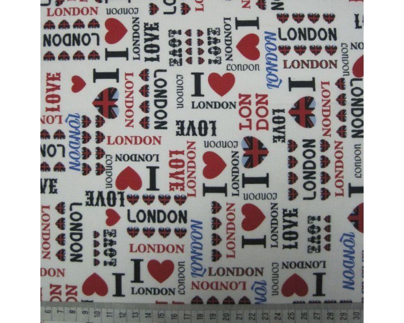 I Love London Capital City Cotton White 54inch By The Metre FREE DELIVERY