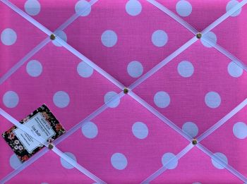 Custom Handmade Bespoke Pin Memo Notice Photo Cork Memo Board With Large Bright Pink Spot Fabric With Your Choice of Sizes & Ribbons