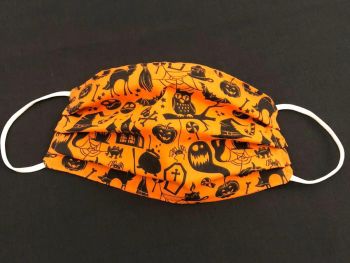 Adult's or Kid's Handcrafted Reusable Washable Fabric Face Mask Covering Raising Money For Mind Halloween Orange Cat Witch Pumpkin Owl