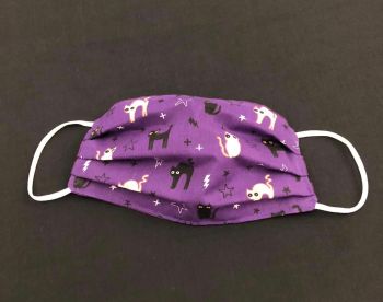 Adult's or Kid's Handcrafted Reusable Washable Fabric Face Mask Covering Raising Money For Mind Halloween Cats Purple