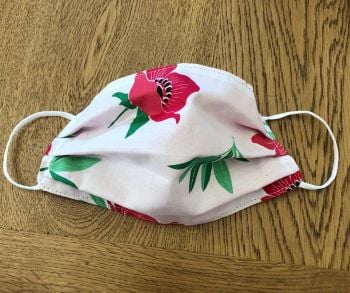 Adults or Kids Crafted Reusable Washable Fabric Face Mask Covering Raising Money For The Royal British Legion Poppy Appeal White, Green & Red Poppies