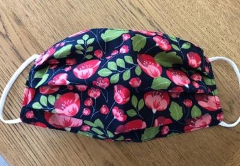 Adults or Kids Crafted Reusable Washable Fabric Face Mask Covering Raising Money For The Royal British Legion Poppy Appeal Navy, Green & Red Poppies