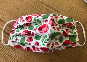 Adults or Kids Crafted Reusable Washable Fabric Face Mask Covering For The Royal British Legion Poppy Appeal White, Green & Red Poppies S1