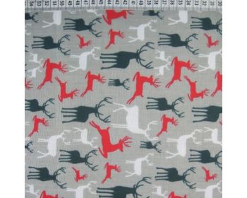 MP Christmas Reindeer Polycotton Silver 44" By The Metre FREE DELIVERY