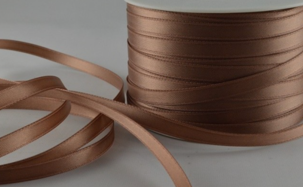 Double Sided Satin Ribbon 10mm 25 Metre Reel Or By The Metre in Pale Brown 