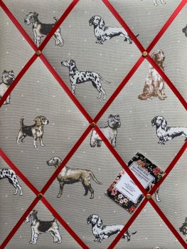 Custom Handmade Bespoke Fabric Pin / Memo / Notice / Photo Cork Memo Board With Clarke & Clarke Best of Show Dogs Natural With Your Choice of Sizes & 