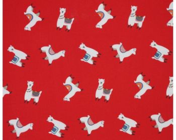 Sally Polycotton 65/35 Llamas Llama Red 45" By The Metre FREE DELIVERY