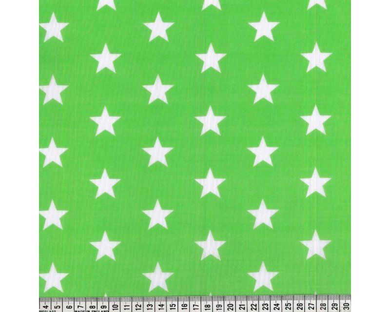 Sally Stars Lime Green & White 44 inch Polycotton Per Metre FREE DELIVERY