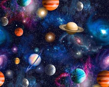 Little Johnny Universe Planets Printed Digital 100% Cotton 59" FREE DELIVERY