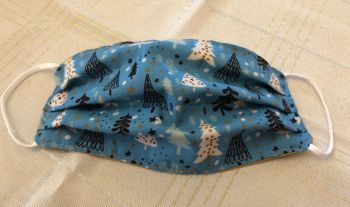 Adults or Kids Crafted Reusable Washable Fabric Face Mask Covering Raising Money For Crisis this Christmas Blue Fir Christmas Trees