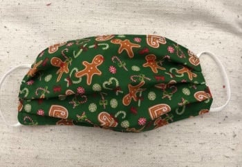 Adults or Kids Crafted Reusable Washable Fabric Face Mask Covering Raising Money For Crisis this Christmas Green Gingerbread Men 