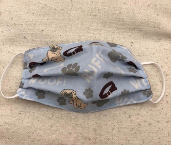 Adults or Kids Crafted Reusable Washable Fabric Face Mask Covering Raising Money For Mind Light Blue Pugs and Grey Polka Dots 