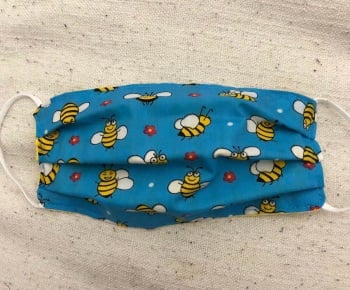 Adults or Kids Crafted Reusable Washable Fabric Face Mask Covering Raising Money For Blue Bees and Yellow Gingham Pattern