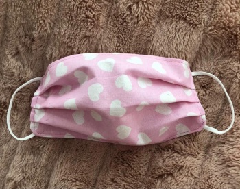 Adult's and Kid’s Handcrafted Reusable Washable Fabric Face Mask Covering Raising Money For Mind  Valentines Baby Pink & White Hearts