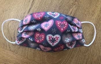 Adult's and Kid’s Handcrafted Reusable Washable Fabric Face Mask Covering Raising Money For Mind  Valentines Blue, Grey & Pink Hearts