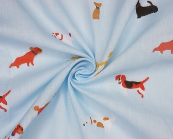Doggy Day Care Dogs Sky Blue Polycotton Fabric Material 111cm By The Metre FREE UK DELIVERY