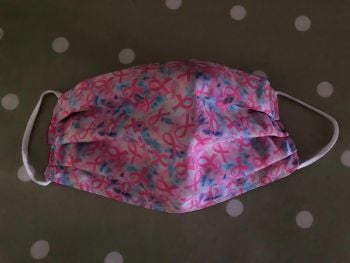Adult's & Kid’s Handcrafted Reusable Washable Fabric Face Mask Covering Raising Money For Breast Cancer Now Bright Pink Ribbons & Blue & Pink Back