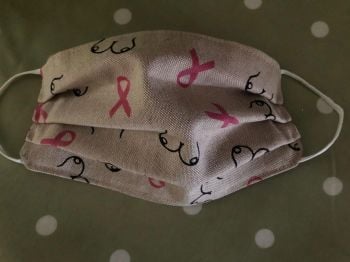 Adult's & Kid’s Handcrafted Reusable Washable Fabric Face Mask Covering Raising Money For Breast Cancer Now Pink Ribbons & Boobies & Bright Pink Back