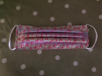 Adult's & Kid’s Handcrafted Reusable Washable Fabric Face Mask Covering Raising Money For Breast Cancer Now Pink Ribbons, Cream & Lilac & Pink Back