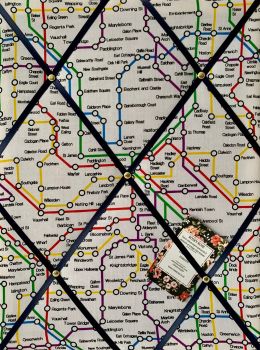 Custom Handmade Bespoke Fabric Pin Memo Notice Photo Cork Memo Board With London Underground Tube Map Choice of Sizes & Ribbons