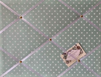 Custom Handmade Bespoke Fabric Pin Memo Notice Photo Cork Board With Mint Green White Polka Dot Fabric With Your Choice of Sizes & Ribbons
