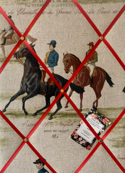 Custom Handmade Bespoke Fabric Pin Memo Notice Photo Cork Board With Vintage Ascot & Derby Horse Racing Choice of Sizes & Ribbons