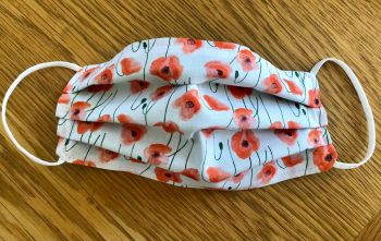 Adults or Kids Crafted Reusable Washable Fabric Face Mask Covering For The Royal British Legion Poppy Appeal Watercolour Poppies