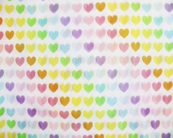 Pastel Rainbow Hearts Polycotton 80/20 Fabric 44 inch Metre FREE UK DELIVERY