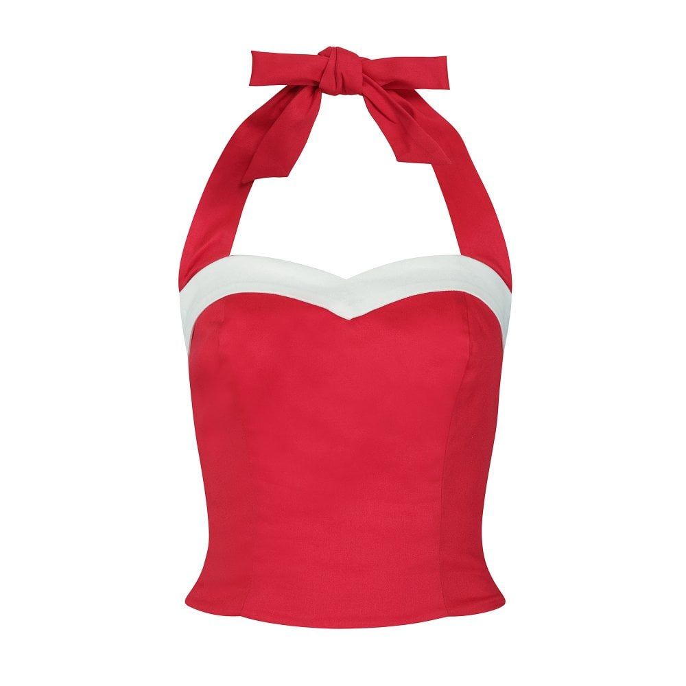 Collectif Mainline Shelly Nautical Sweetheart Bust Red White Trim Festive T