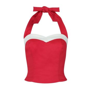 Collectif Mainline Shelly Nautical Sweetheart Bust Red White Trim Festive Top