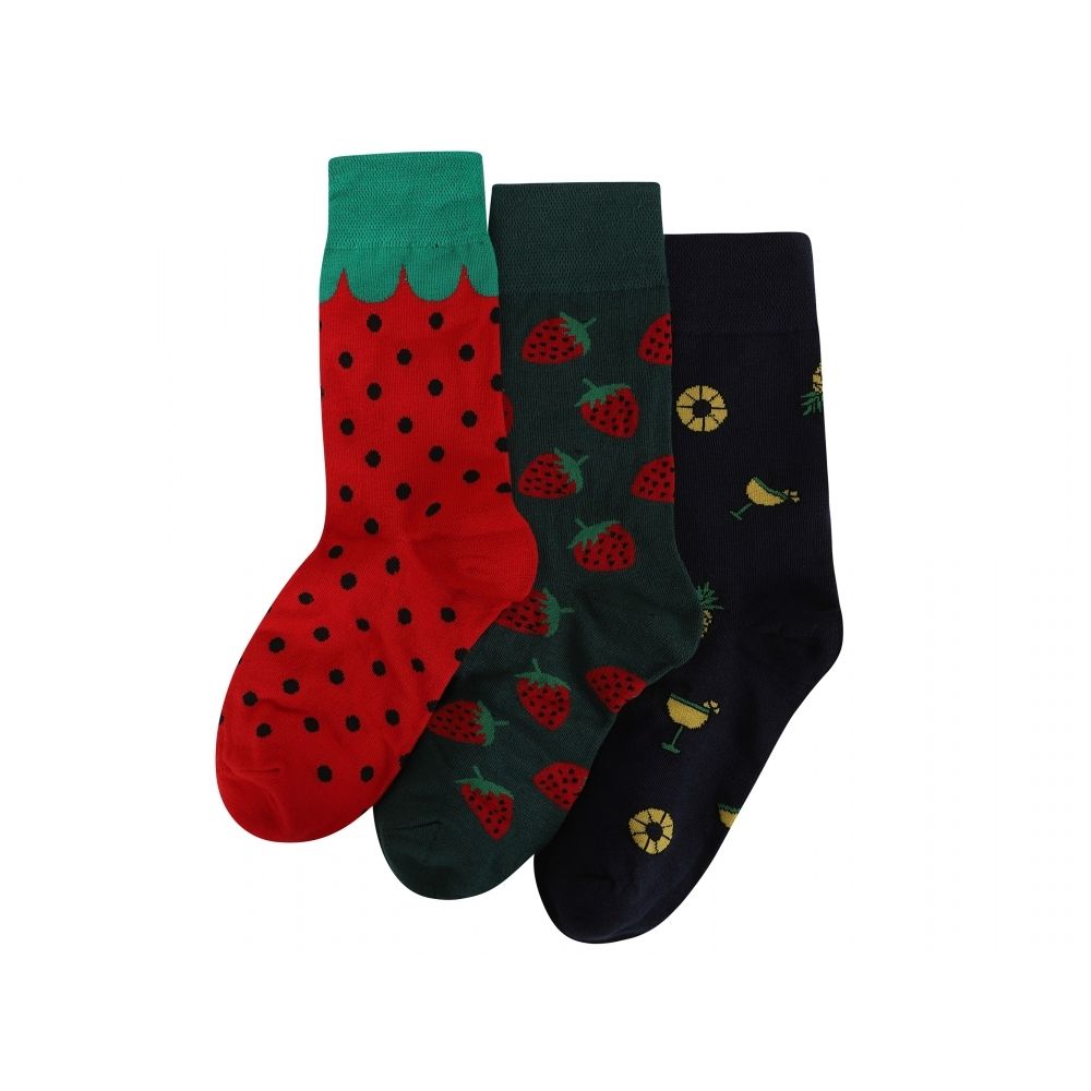 Lulu Hun Melly Calf Length Fruit Socks x3 Strawberries & Pineapples in Gift