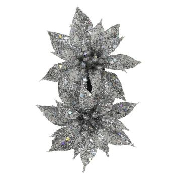 Collectif Accessories Louise Festive Shine & Sparkle Formal Hair Flower Silver Large Glittery Flowers