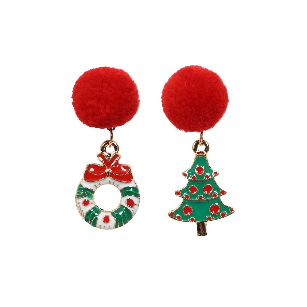 Collectif Accessories Jingle Jolly Enamel Christmas Wreath Tree Pom Pom Ear