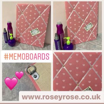 Custom Handmade Bespoke Fabric Pin / Memo / Notice / Photo Cork Memo Board With Pink & White Heart With Your Choice of Sizes & Ribbons