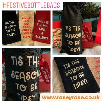 Personalised Festive Jute Burlap Bottle Gift Bag for Brightening Up Festive Alcoholic Gifts - FREE UK DELIVERY