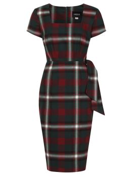 Collectif Evangeline Festive Red Green Check Pencil Vintage Inspired Retro Dress