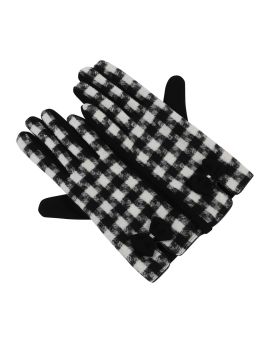 Collectif Accessories Talis Houndtooth Dogstooth Gloves Black & White With Bows
