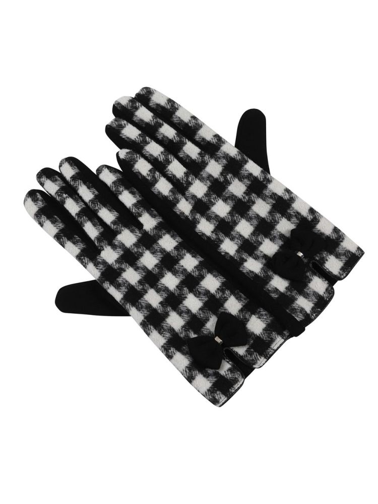 Collectif Accessories Talis Houndtooth Dogstooth Gloves Black & White With 
