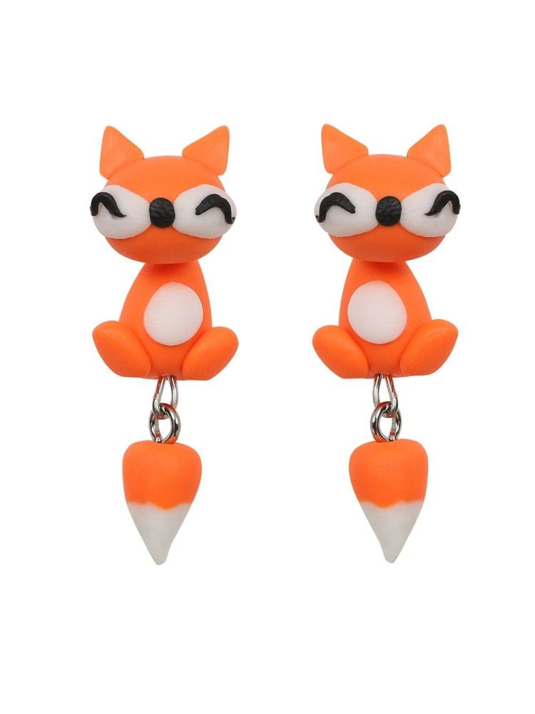 Collectif Accessories Orange Foxy Lady Novelty 3D Dangly Studs Hanging Tail