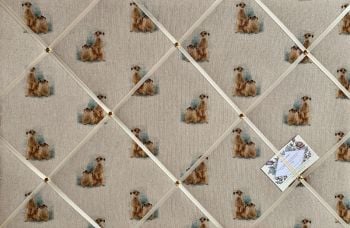 Custom Handmade Bespoke Fabric Pin Memo Notice Photo Cork Memo Board With Meerkat Linen Look With Choice of Size & Ribbon