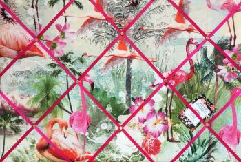 Custom Handmade Bespoke Fabric Pin / Memo / Notice / Photo Cork Memo Board With Pink Flamingo Bird Pineapple With Your Choice of Sizes & Ribbons