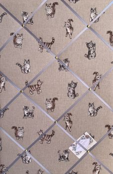 Custom Handmade Bespoke Fabric Pin Memo Notice Photo Cork Memo Board With Cute Cats & Kittens With Your Choice of Sizes & Ribbons