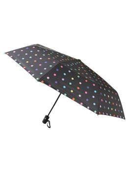 Collectif Accessories Vintage Style Rainbow Polka Foldable Umbrella Black With Bespoke Rainbow Print Polka Dot