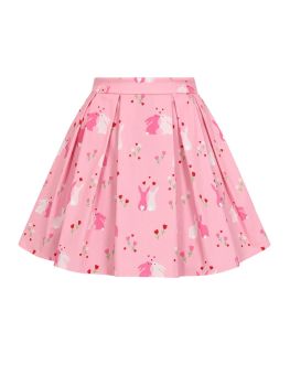Collectif Mainline Marilu Some Bunny To Love & Roses Vintage Style Pleated Skater Pink Skirt