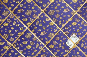Custom Handmade Bespoke Fabric Pin Memo Notice Photo Cork Board With Royal Crowns Golden Yellow on Purple Platinum Jubilee Fabric Choice of Size Etc