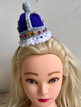 Handmade Commemorative Merchandise Queens Platinum Jubilee 2022 Purple Silver Knitted Crown Hair Head Band
